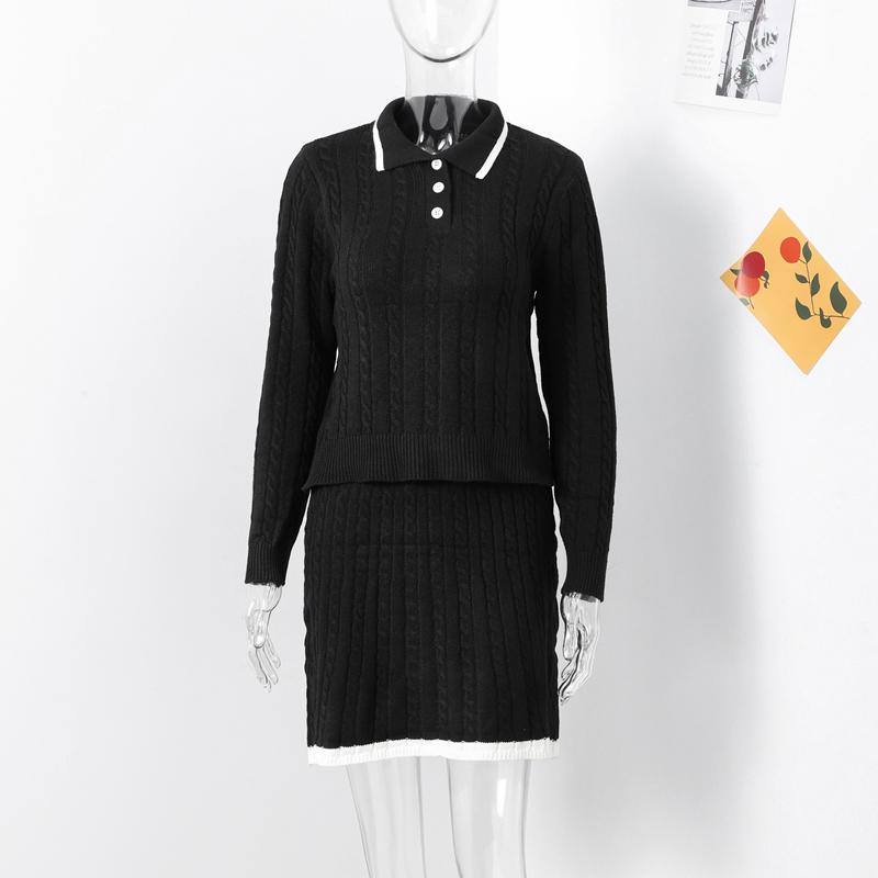 

Женские однотонные трикотажные комплекты из пуловера и юбки, свитер с отложным воротником, узкие свитера с длинными рукавами и короткими юбками, элегантные женские костюмы M чёрный