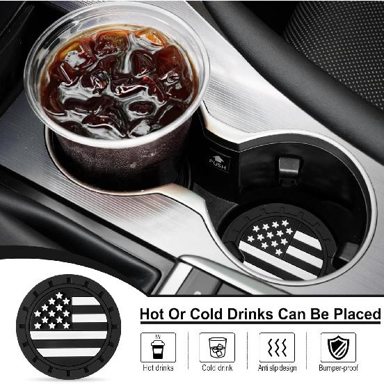 JUSTTOP Car Cup Holder Coaster,American Flag Non-Slip Ert Car Cup Coaster,Car Accessories Interior For Women And Man,4 Pack Black
