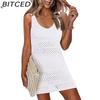 BITCED Women's Swimwear Cover-Up Summer Sleeveless Tank Top Sun Protection Knit Lace-Up Swimsuit Beach Dress