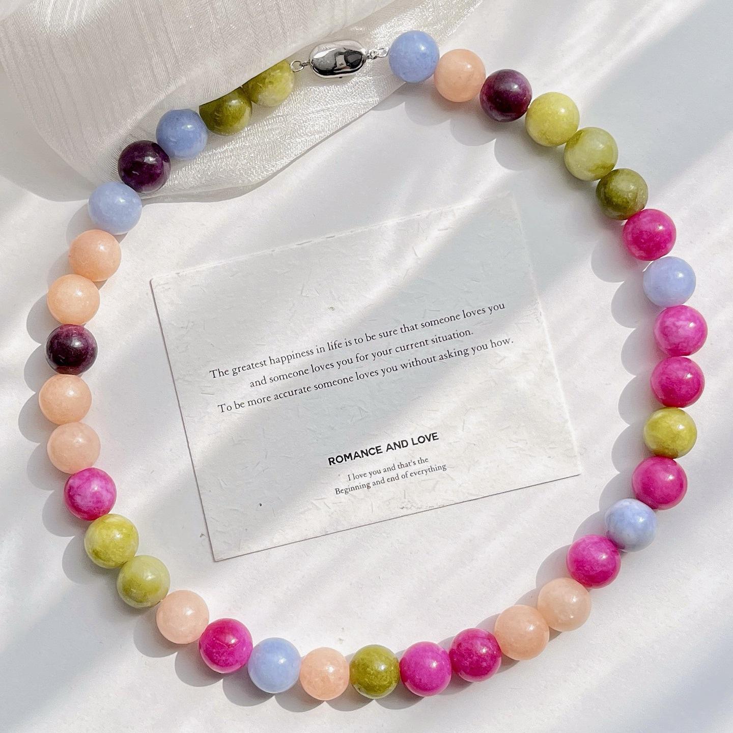 12Mm Happy Dopamine Colorful Summer Quartzite Stone Bracelet Necklace Set