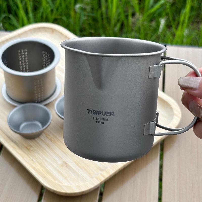 450ml Titanium Tea Infuser Set: Lightweight, Portable for Travel, Camping, Home & Office Use