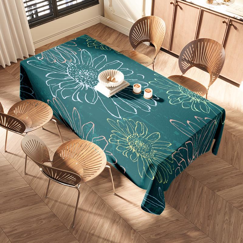Green Floral Tablecloth Home Decor Dining Cover Soft Matte Print for Kitchen Easy Washable Large Size 180x240cm (Turquoise)