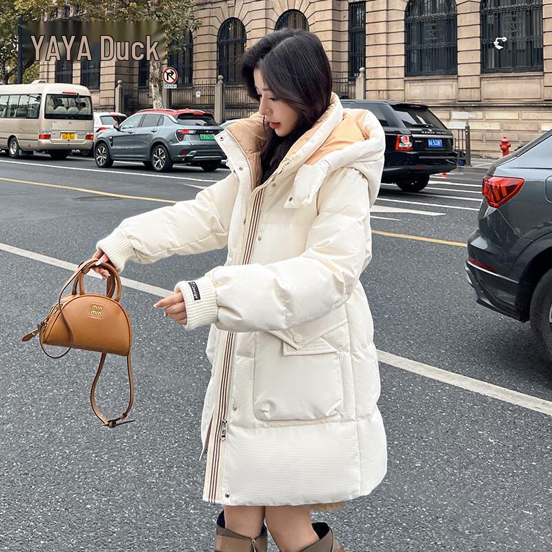 Yaya Damen Mittellange Daunenjacke mit Kapuze