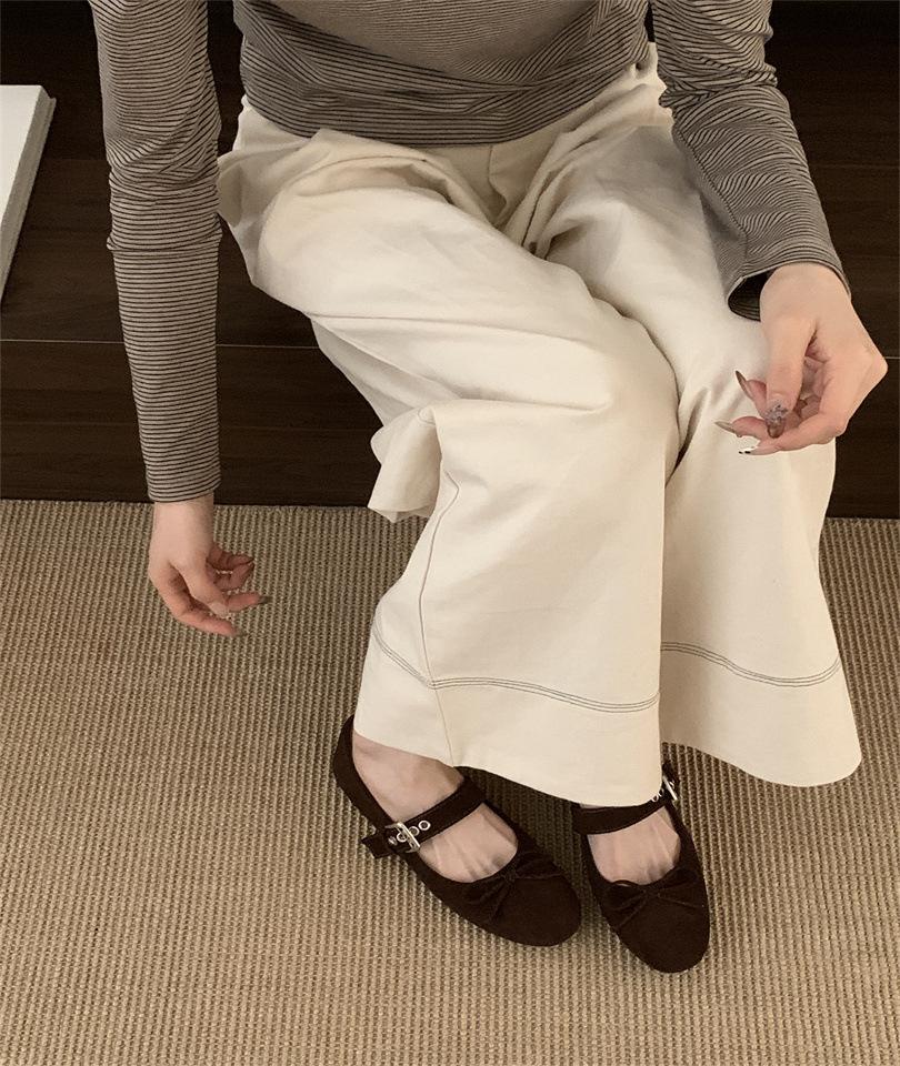 Gentle evening wind suede Mary Jane shoes women's 2025 spring and summer new shallow mouth round head French niche ballet shoes