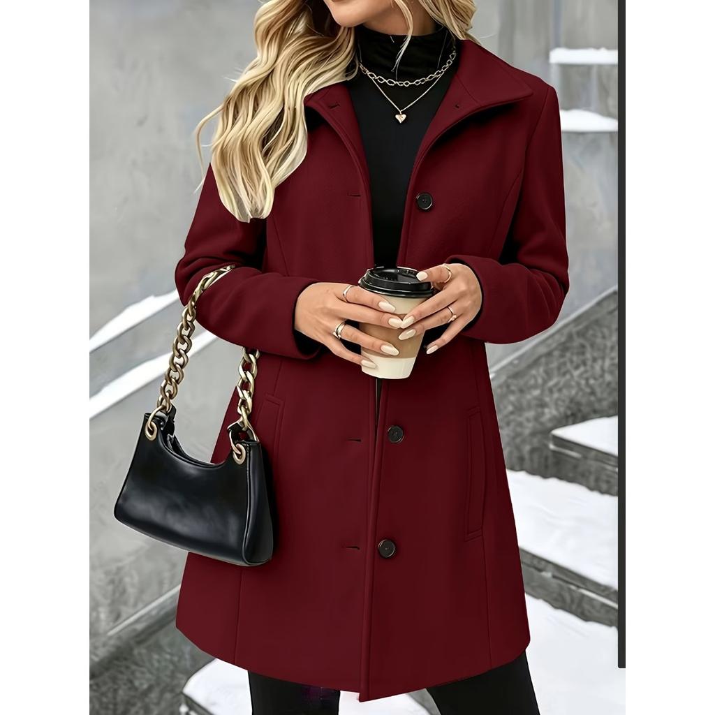 Fall Winter New Women's Mid-long Notched Collar Wool Blend Single-breasted Casual Coat