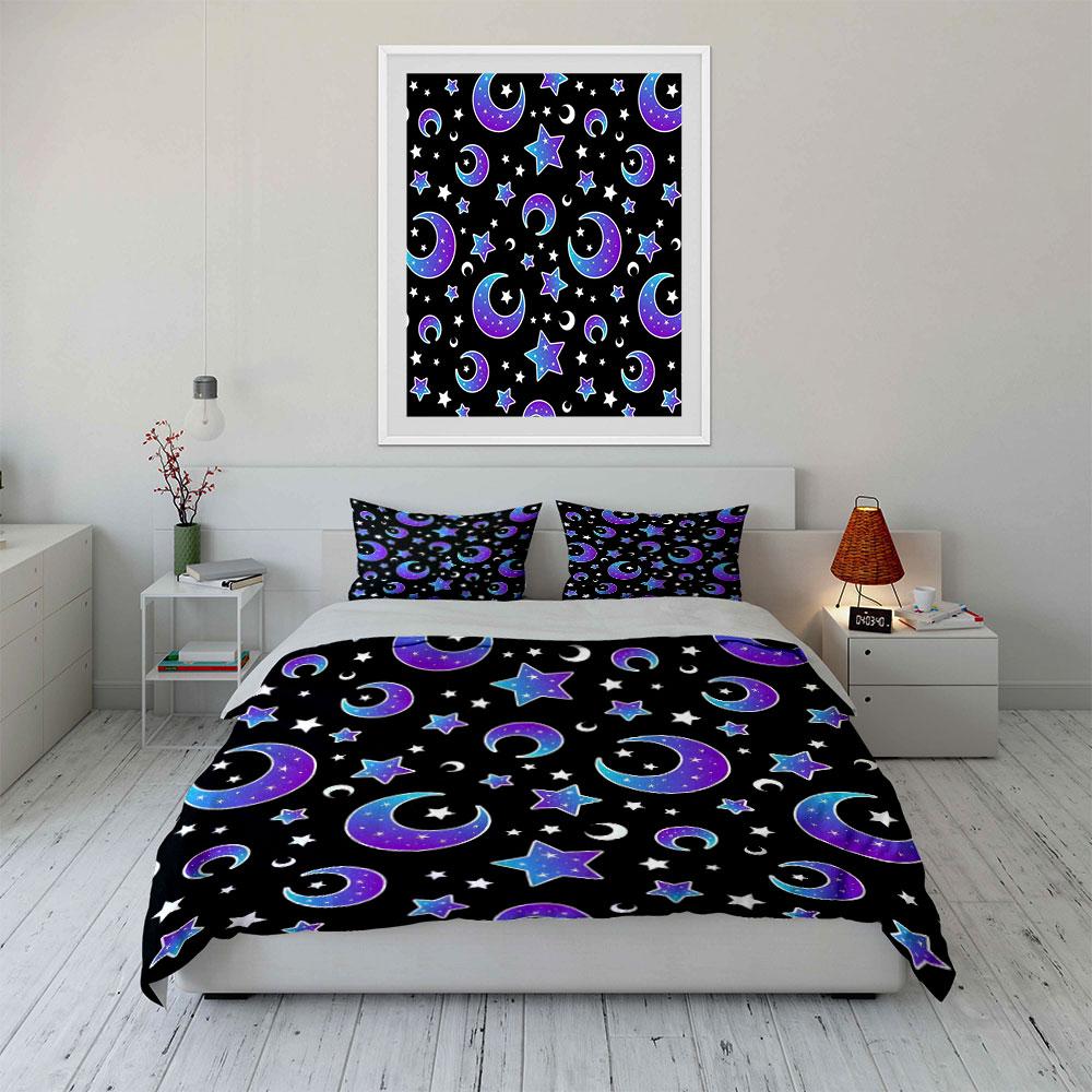 Starry Moonlit Background Bedding Set For Kids Luxury Gift 3Pcs Digital Print Comforter Set Soft Comfortable Breathable