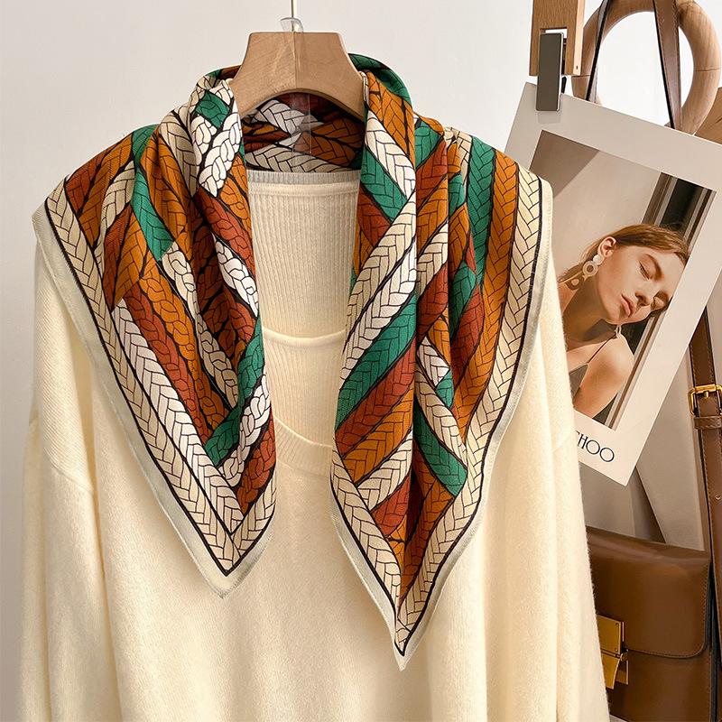 70*70cm Echarpe  Bandana Flower Silk Square Scarf Women Satin Shawl Wrap Hijab Female Hair Band Wrist Luxury Headkerchief