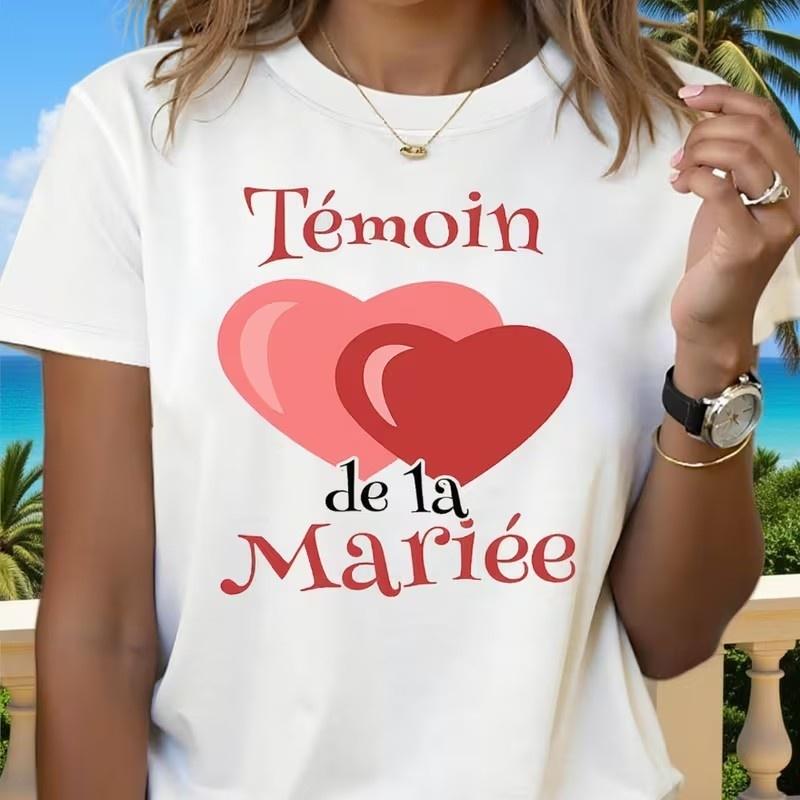 De La Wedding T-Shirt French Bridesmaid Hearts Graphic Tee Top Bachelorette Party Tshirt for Women
