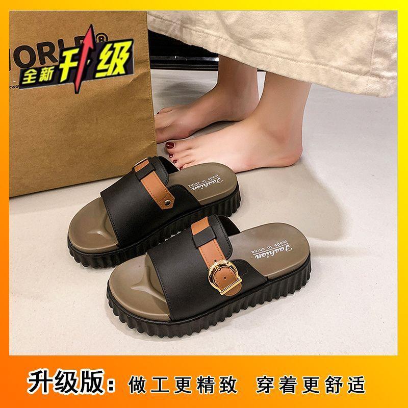 Non-slip fashion large size slippers versatile women's shoes temperament one-word slippers platform popular sandals 2025 summer and autumn new