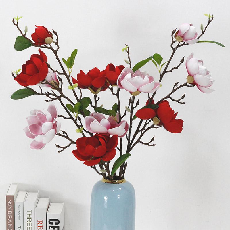 3 Head Artificial Flower Magnolia Real Touch Orchid Bouquet Simulation Flowers Branch Wedding Home Decoration Gift