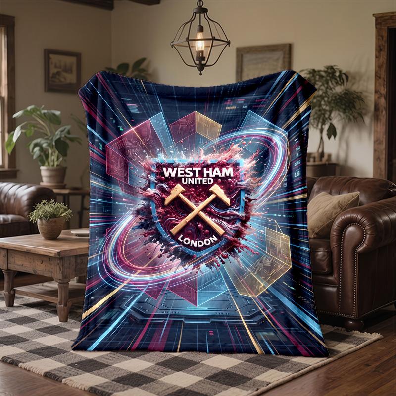 Coperta in Flanella con Stampa West Ham United Calcio Morbida Calda Coperta da Divano Letto per Casa Ufficio Camera da Letto