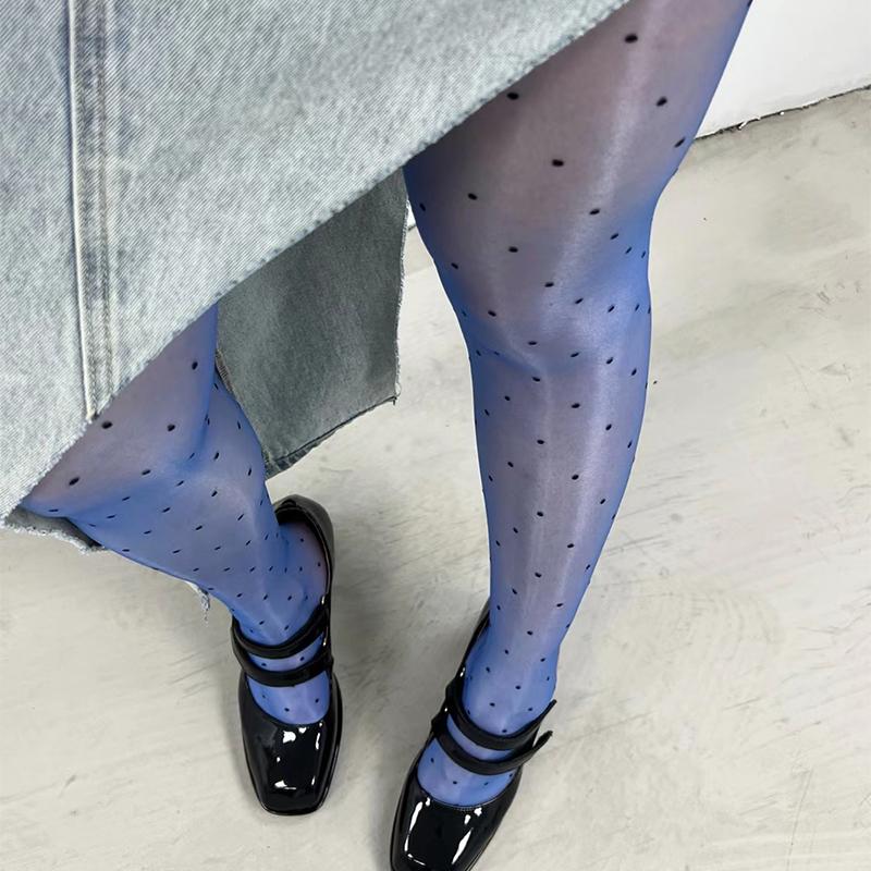 Y2K Lolita Retro Polka Dot Oil Glossy Pantyhose Women 10D Ultra Thin Transparent Underwear Shiny Sexy T-Crotch Tights Stocking