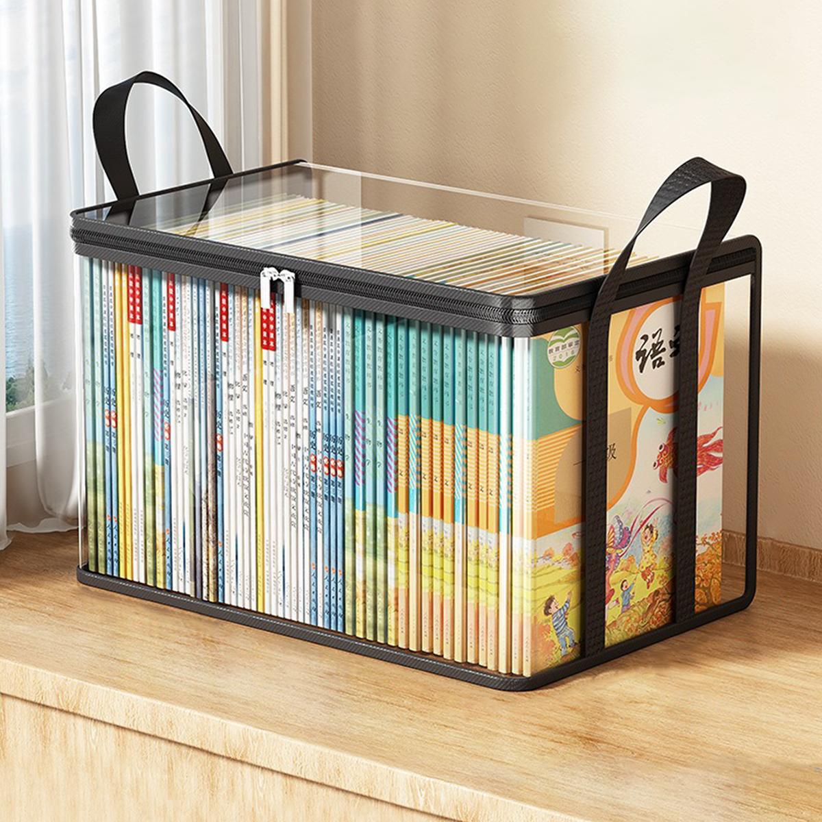 

Extra Thick Clear Book Storage Boxes PVC Student Desk Organizer Waterproof Textbooks Container Dustproof Book Bins for Classroom чорний