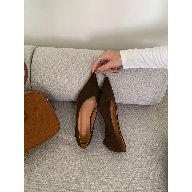 2025 New Suede Thin Soft Sole Comfortable Pointed Flat Sole Single Shoes Light Mouth Ladyshoes Low Heel Women's Shoes