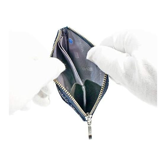 Inden-ya Coin Purse, Deer Leather, Navy with White Lacquer, Seigaiha Pattern, 6.5cm x 11cm x 1.7cm, 1 Outer Pocket, 1 Inner Divider Pocket, Made in