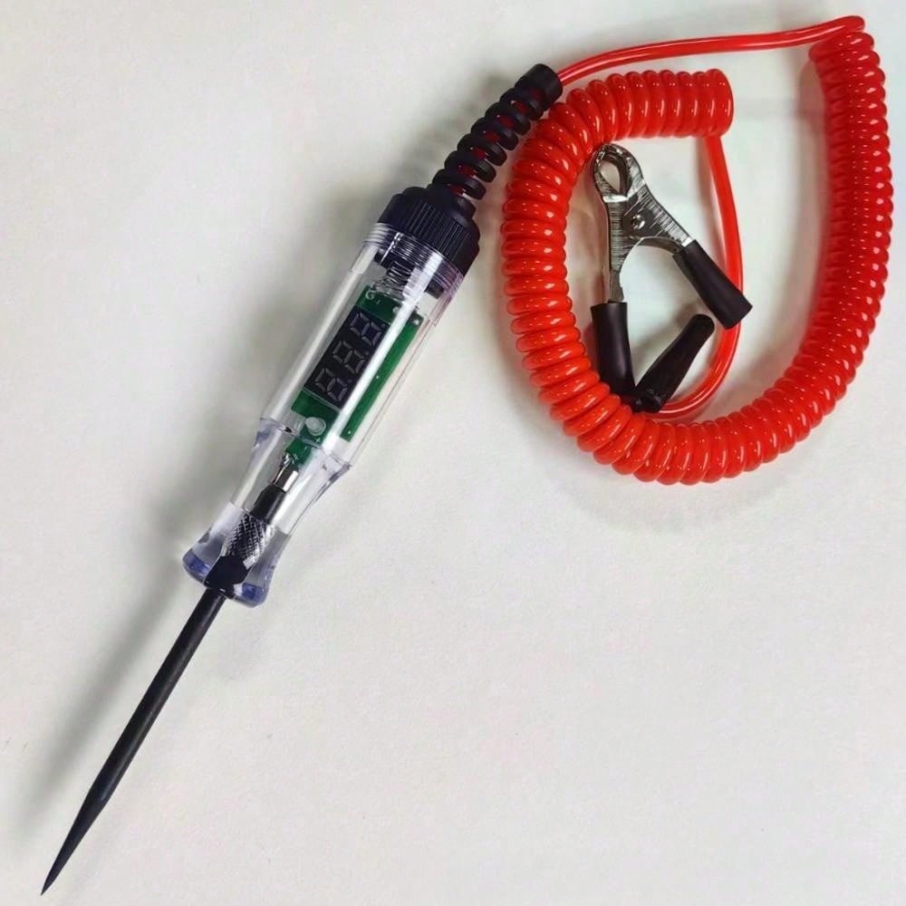 6V/12V/24V DC Car Truck Voltage Circuit Tester – Digital Display, Long Probe Light Bulb for Auto Diagnostics