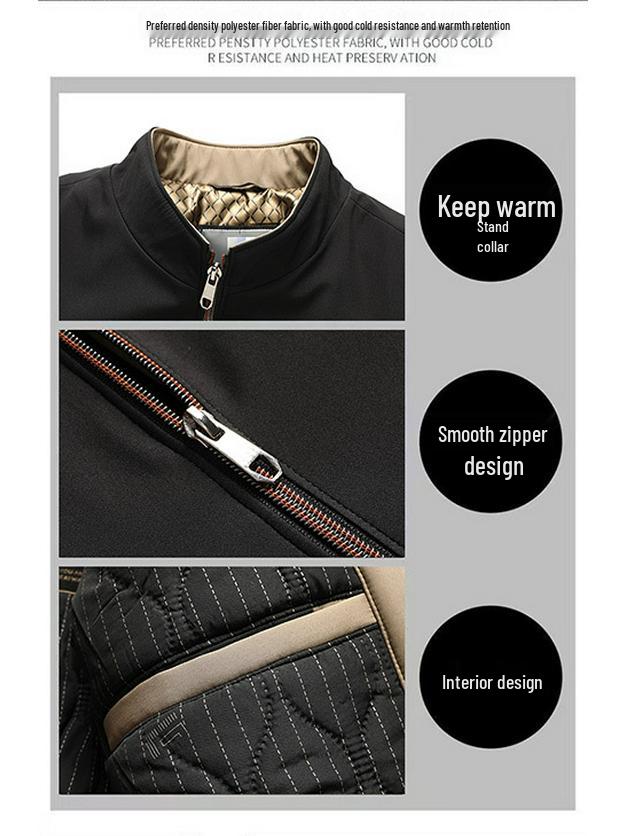 Mid-aged Men's Cotton Jacket for Autumn and Winter - Thick Casual Business Outerwear for Middle-aged and Elderly