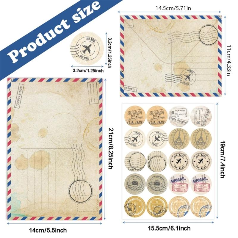 Vintage Paper Stationery Set 50 Letter Paper Lined Sheets 50 Matching Envelopes 60 Sealing Label Sticker for Wedding