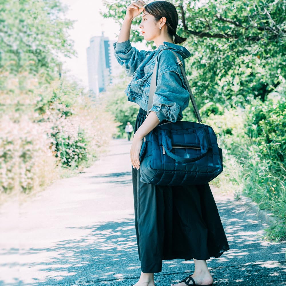 [Rename] Quilted Tote Bag, Lightweight, 2-Way Diaper Bag, Women's, Navy