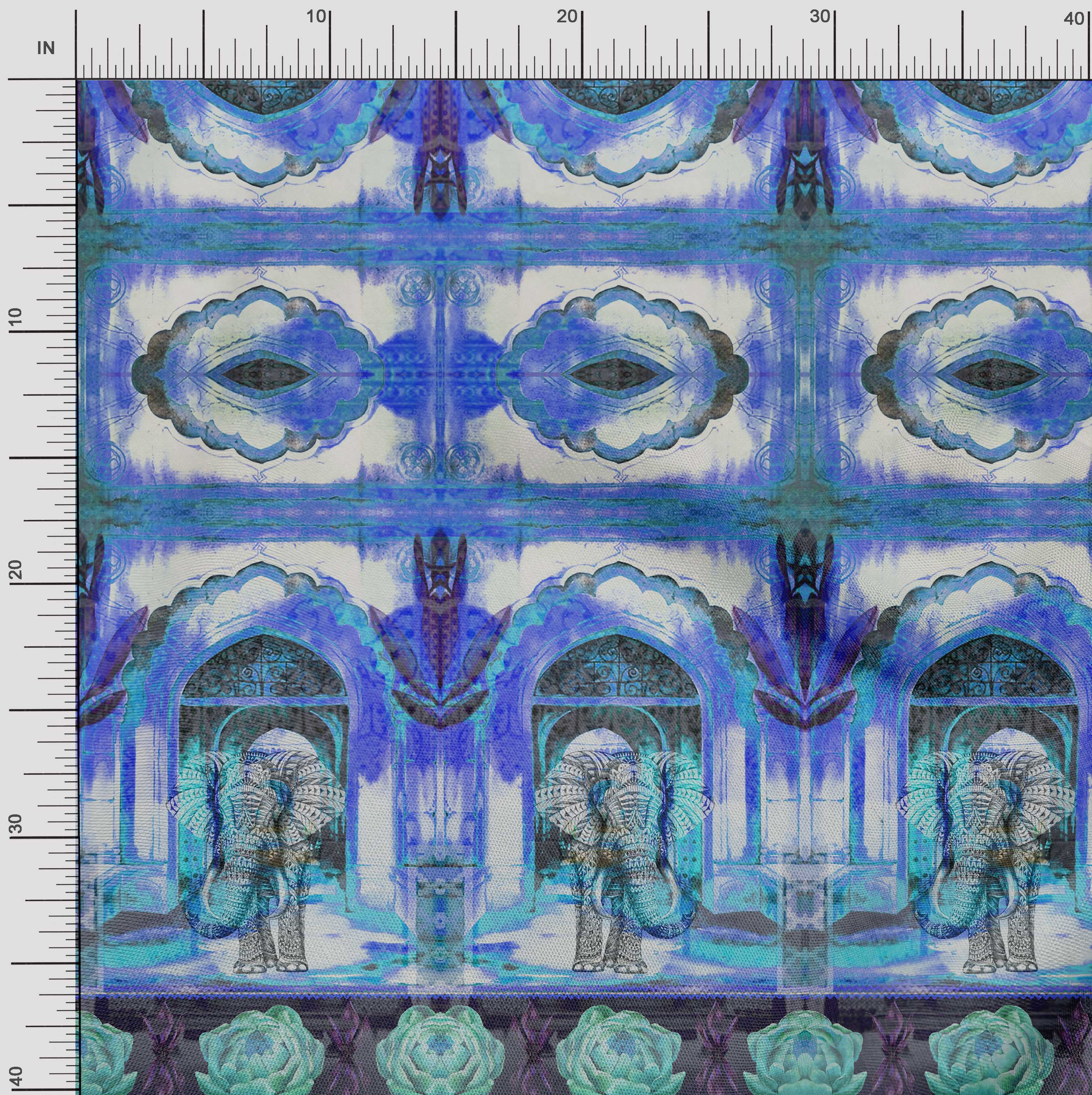 

Тканина для рукоділля Soimoi Japan Crepe Satin Panel Elephant Printed на метри 42 дюйма 42 Inch Wide - Poly Crepe синій