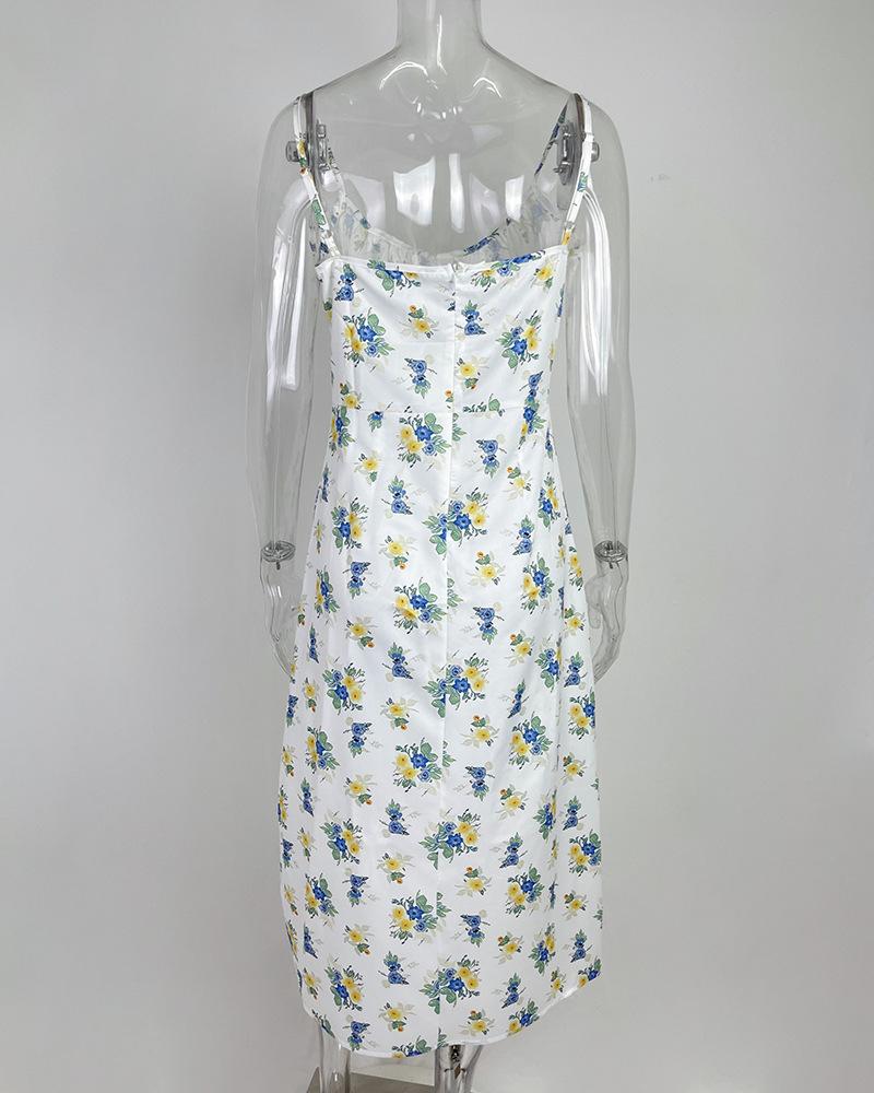 2026 Spring Women's Sexy Fashion Lace-up Print Slit Camisole Dress