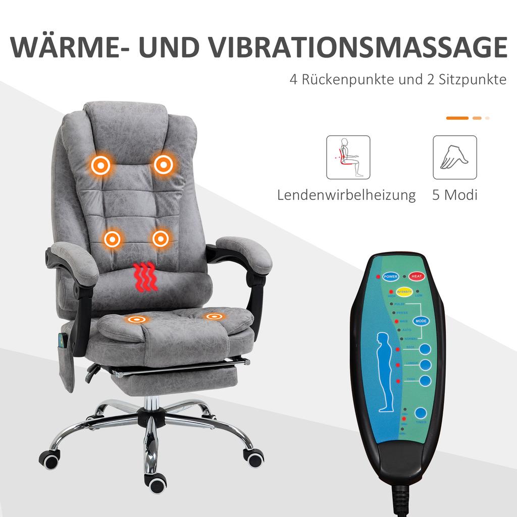 Office Chair with Massage Function, Ergonomic Desk Chair with Reclining & Heating Function, Remote Control, Grey