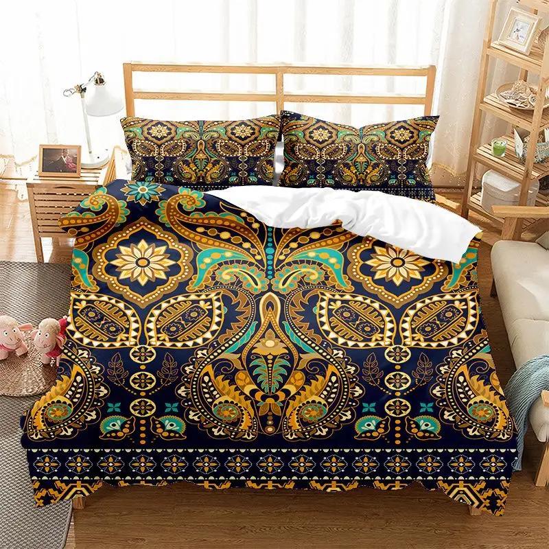 Microfiber Duvet Set King Size Print Bohemian Mandala Comforter Bedding Set Luxury 220x240 Jacquard Duvet Covers For Double Bed