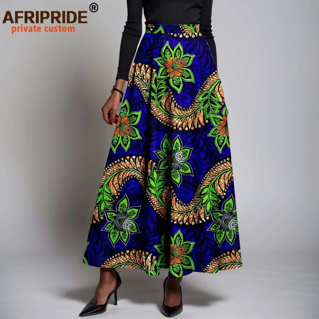 Women`s Skirts African Clothes High Waist Midi Skirt Ankara Attire Plaid Skirt Print Outfits Pure Cotton Wear A2327001