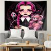 Wednesday Print Tapestry, Backdrop, Easy Setup, Ideal for Bedroom, Office & Living Room, with Aesthetic Wall Hanging Decor.
