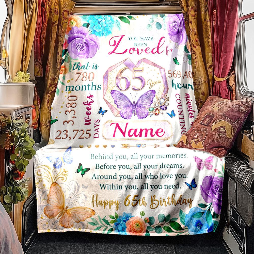 Elegant Butterfly And Floral 65Th Birthday Celebration Blanket Personalized Name Soft Comfortable Stylish Blanket Car Blanket Perfect For Travel