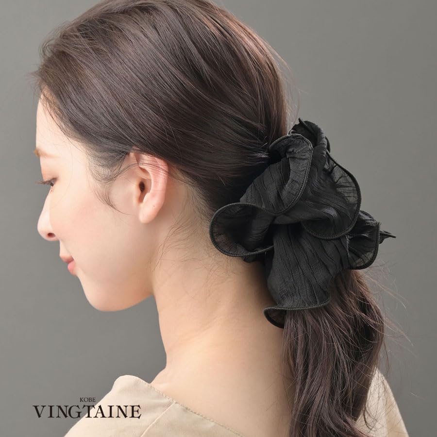 VINGTAINE Chiffon Scrunchie Hair Accessory for Lightweight and Easy to Hair Women, Style, Tie, HS-210-IV
