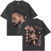 Washed Vintage Rapper Drake Face Graphic Tshirt Men Women Hip Hop Fashion Pop Music Tshirts Mens Cotton Oversized T Shirts