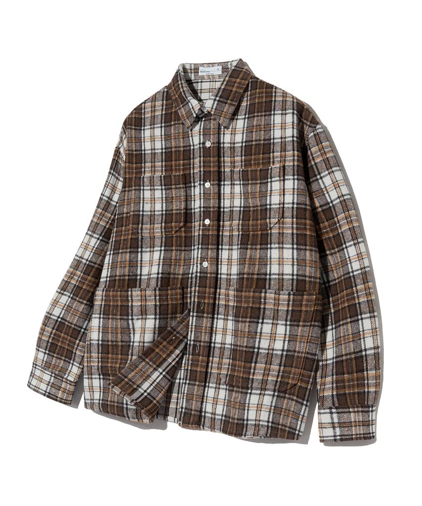 STANDARDERROR 87-Stan139 Legacy Mood Oversized Pocket Long Sleeve Check Shirt Jacket Brown
