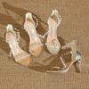Fashion 2024 New  Summer High Heeled Sandals Women's Stiletto Pearl Strap Women's Shoes Transparent Open Toe High Heels