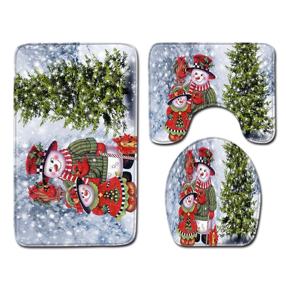 Christmas Bathroom Floor Mat Toilet Three-Piece Set