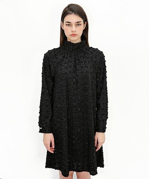 DAMAGE MNEMONIC Turtleneck Glitter Black Dress_Turtleneck Glitter Black Op