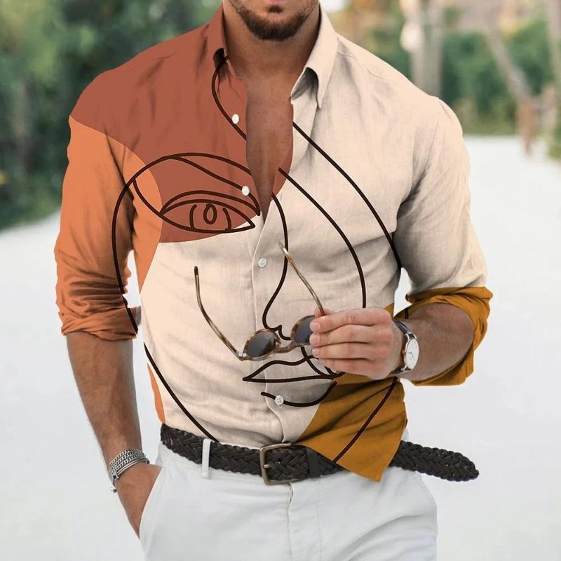 Fashion Long Sleeve Lapel Button Up Plus Size Shirt Men 3d Print Blouse