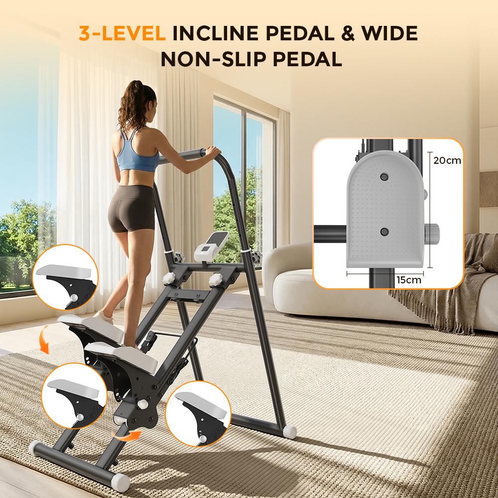 QK-7906 Stair Stepper with Resistance Bands Adjustable Pedals & Handlebar LCD Displa, Compact Home Cardio Stepper Machine