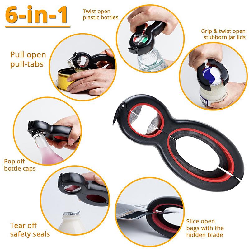 6 In 1 Multi Function Twist Bottle Opener, All In One Jar 8 Shaped Gripper Can Wine Beer Lid Twist Off Jar Opener Claw