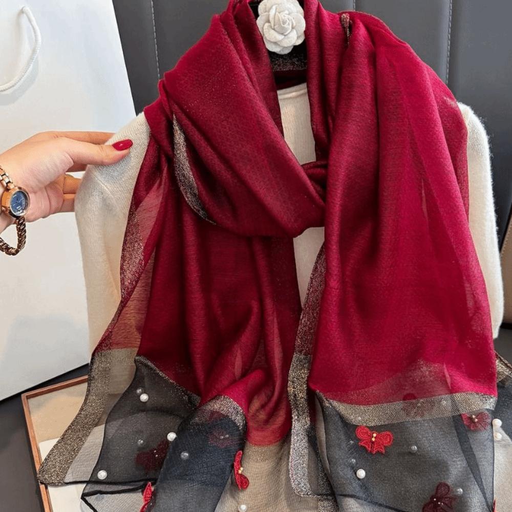 Elegant Thin Silk Scarf Bow Lace Scarf Wraps Fashion Embroidery Scarf Spring