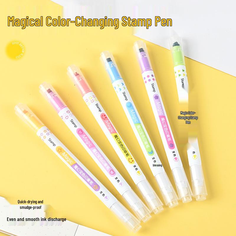 

Creative Dual-Tip Color-Changing Marker Highlighter Pen with Large Capacity Stamp Head
