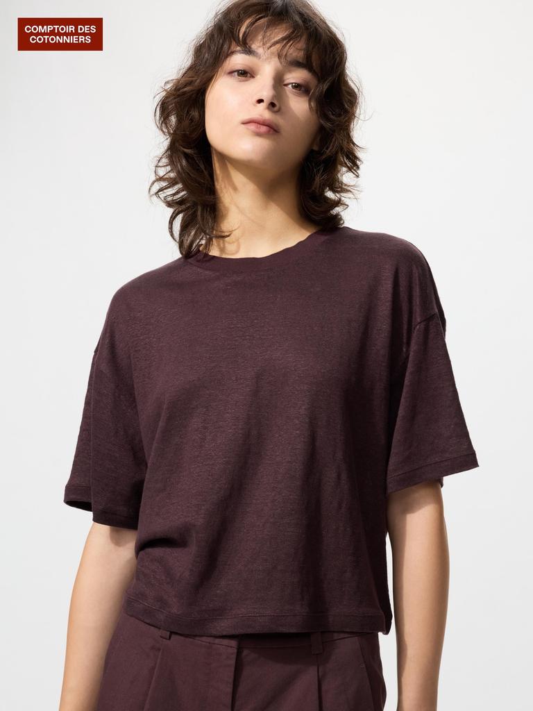 Uniqlo Japan Linen Boxy T 5 minuTe Sleeve