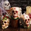 Halloween Multi-colored Skull Figurines, Halloween Rose Skull Resin Handicrafts, Terrifying Atmosphere Decorations