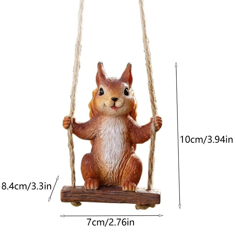 Resin Squirrel On Swing Weatherproof Squirrel Figurine Garden Decoration Indoor