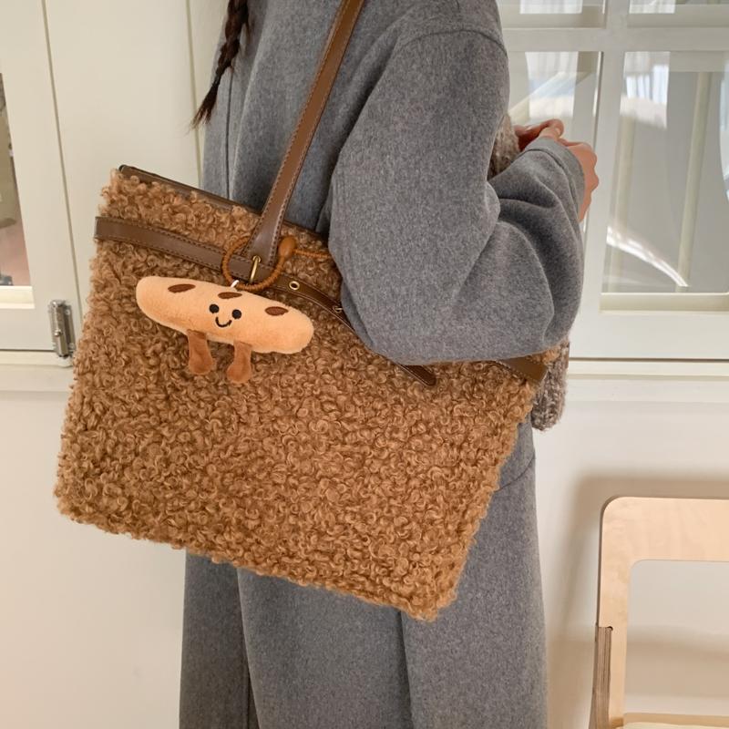 Coffee Lamb Woolen Handbag Designer Faux Fur Shoulder Bag Brown Bolsa Feminina Large Capacity Top Handle Tote Big Shopper Bags