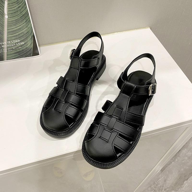 

Модные туфли на плоской подошве Женские сандалии Ретро плетеные римские сандалии Женские летние универсальные сандалии Baotou с мягким дном и круглым носком 40