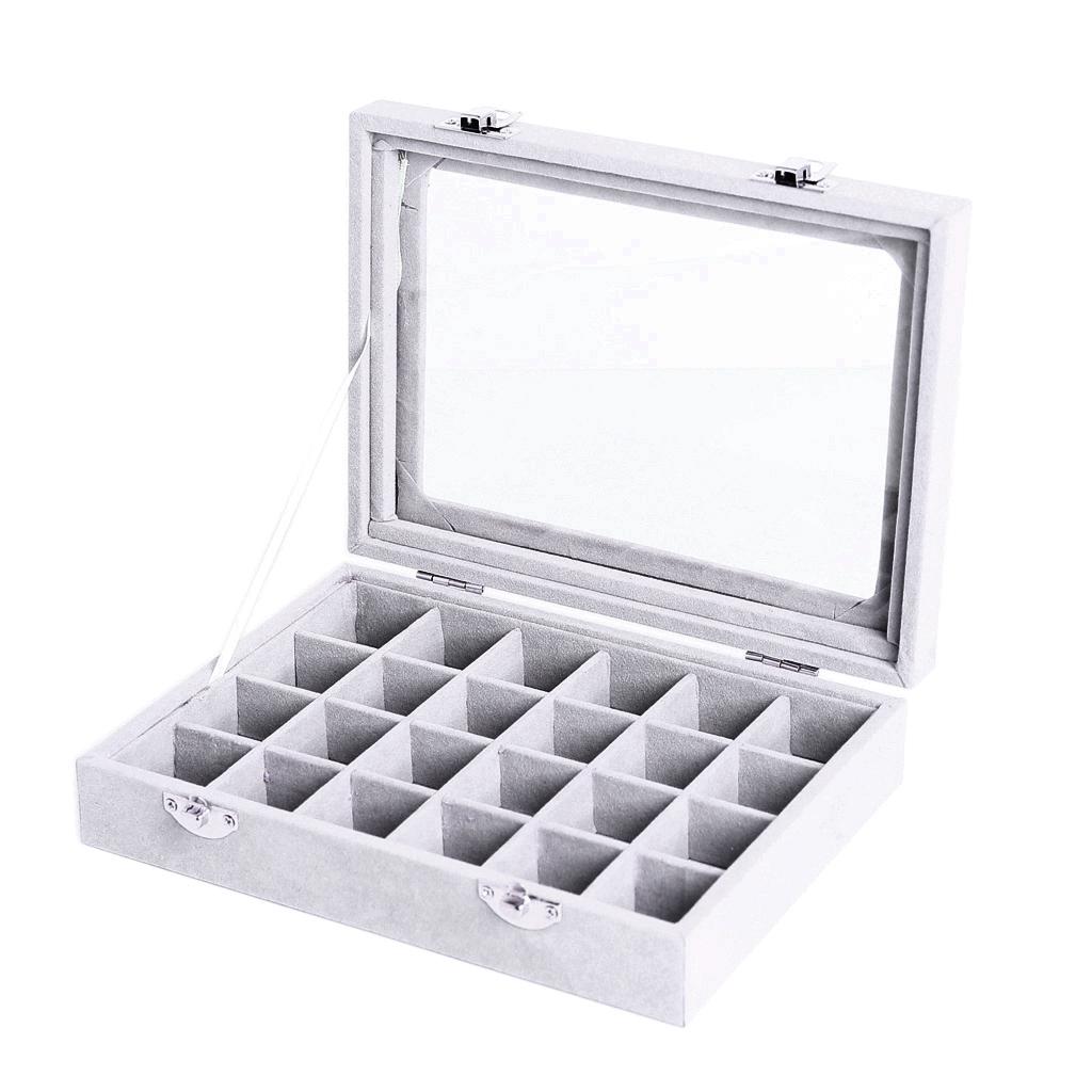 

Витрина с 24 сетками, стеклянная верхняя часть, органайзер для шкатулки для драгоценностей, контейнер для хранения серый