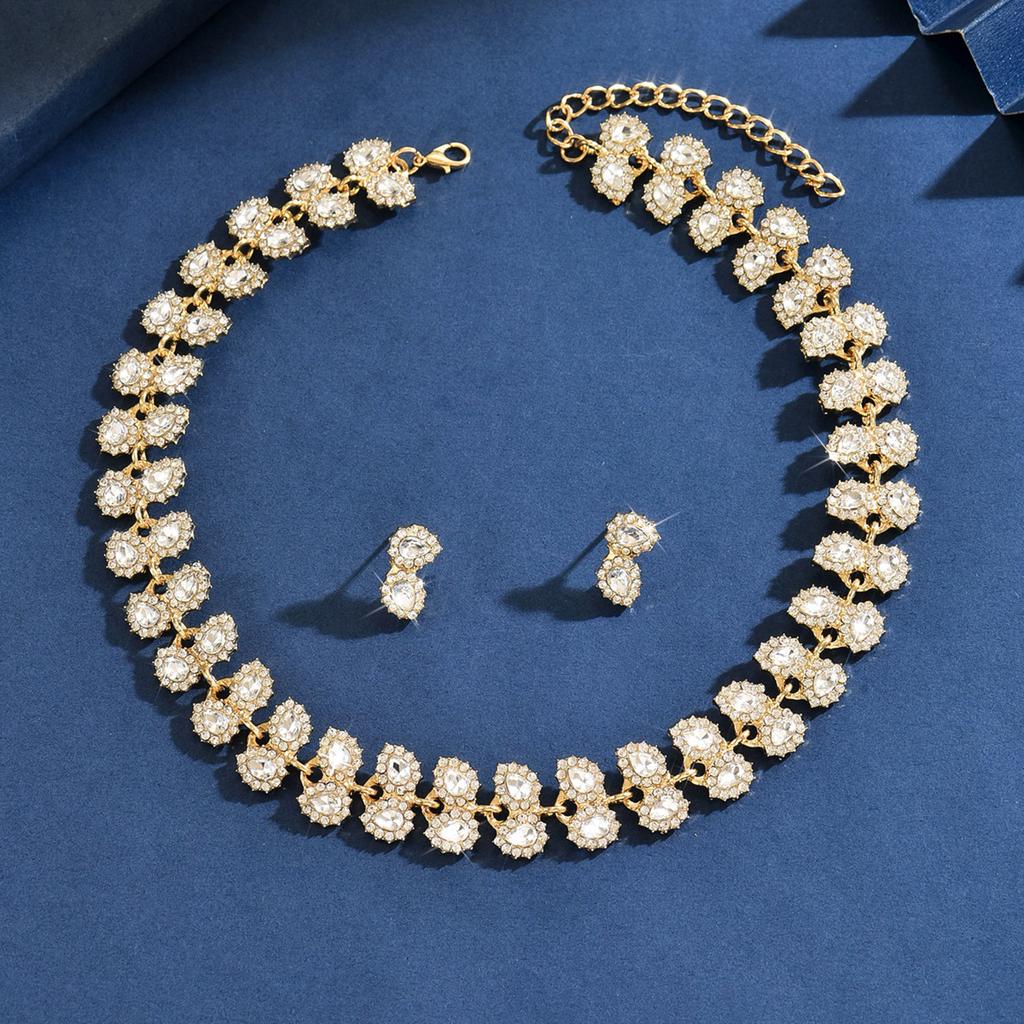 Hochzeit Braut Halskette Ohrringe Schmuckset Diamantlegierung Accessoires Leichter Luxus