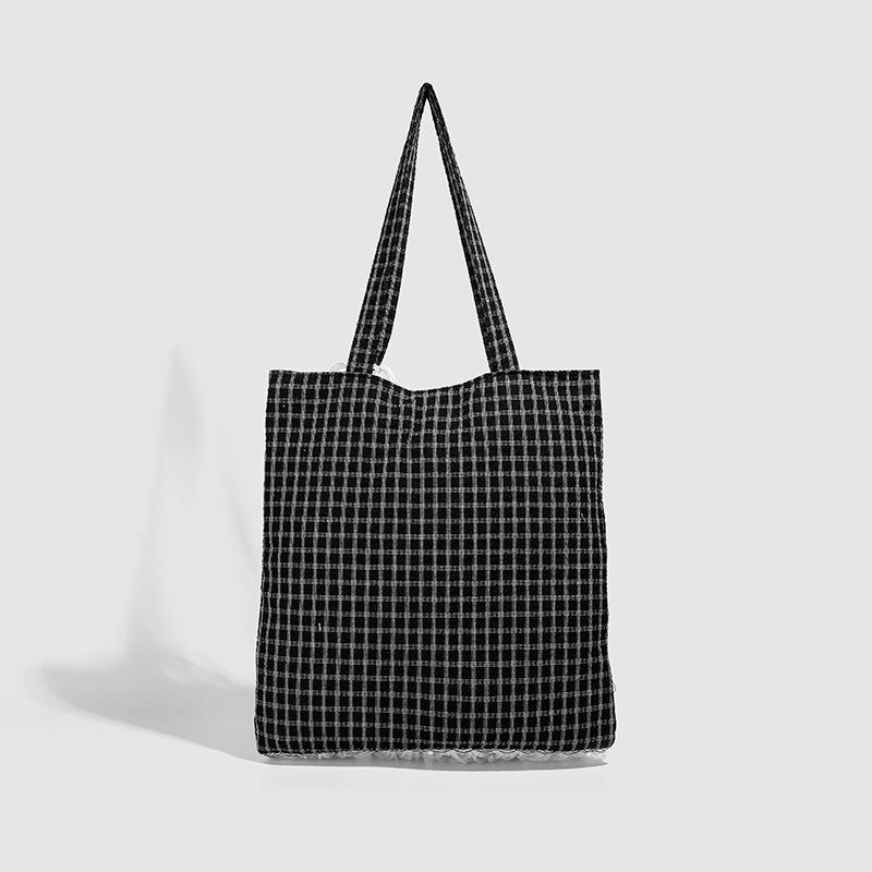 Sweet and Cool Versatile Shoulder Bag Linen Weaving Classic Black and White Grace Lace Girl Bag Thin