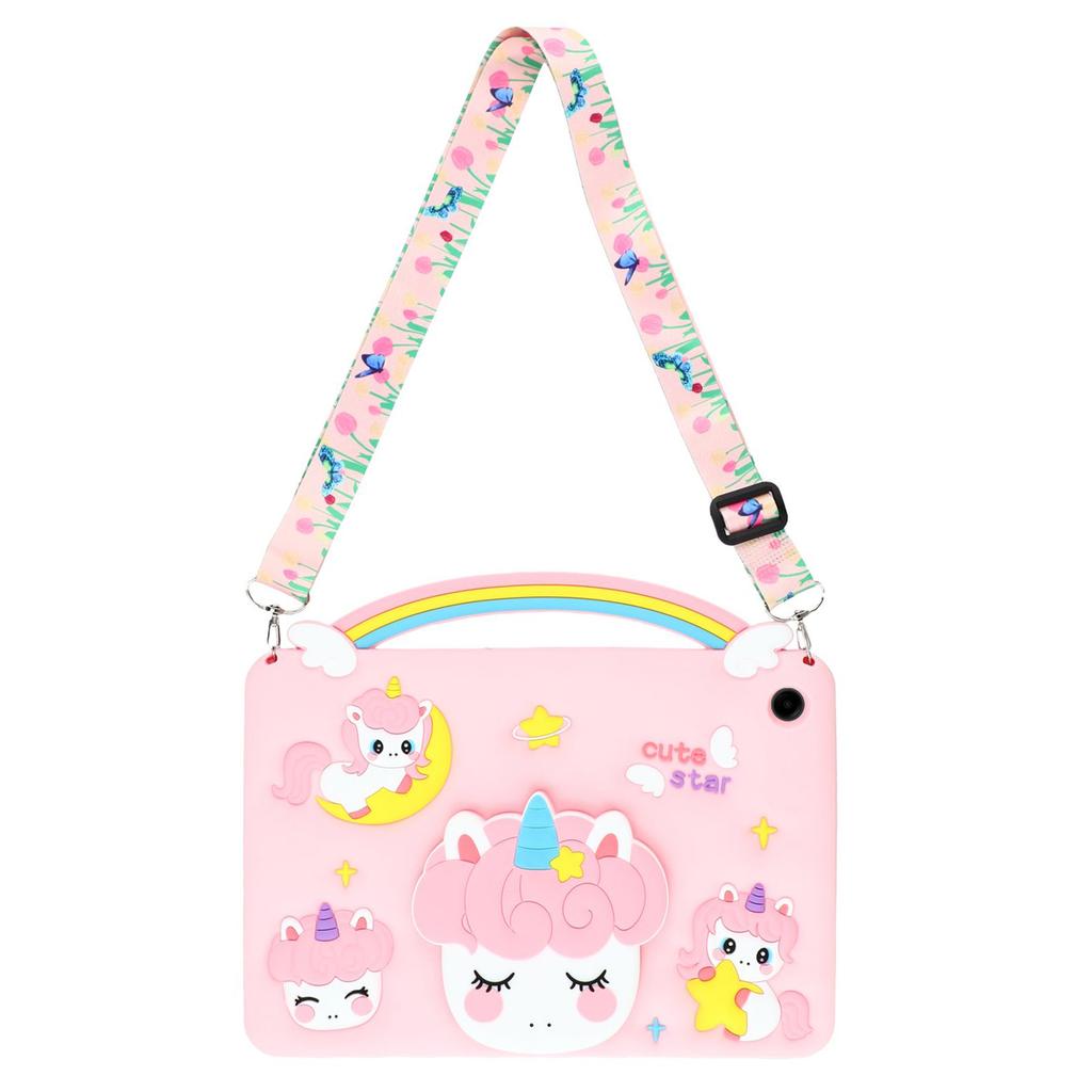 Pro Samsung Galaxy Tab A9+ Pouzdro Rukojeť Jednorožec Zatahovací Stojánek Silikonový Kryt na Tablet s Ramenním Popruhem